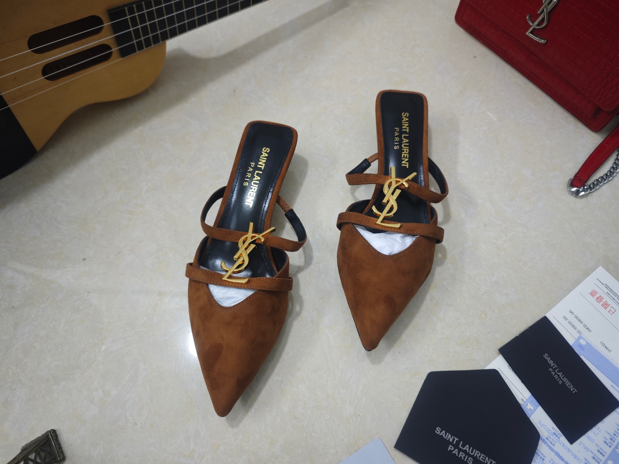 [TOP] Yves Saint Laurent YSL Mid Heels - Brown - 711 Luxury