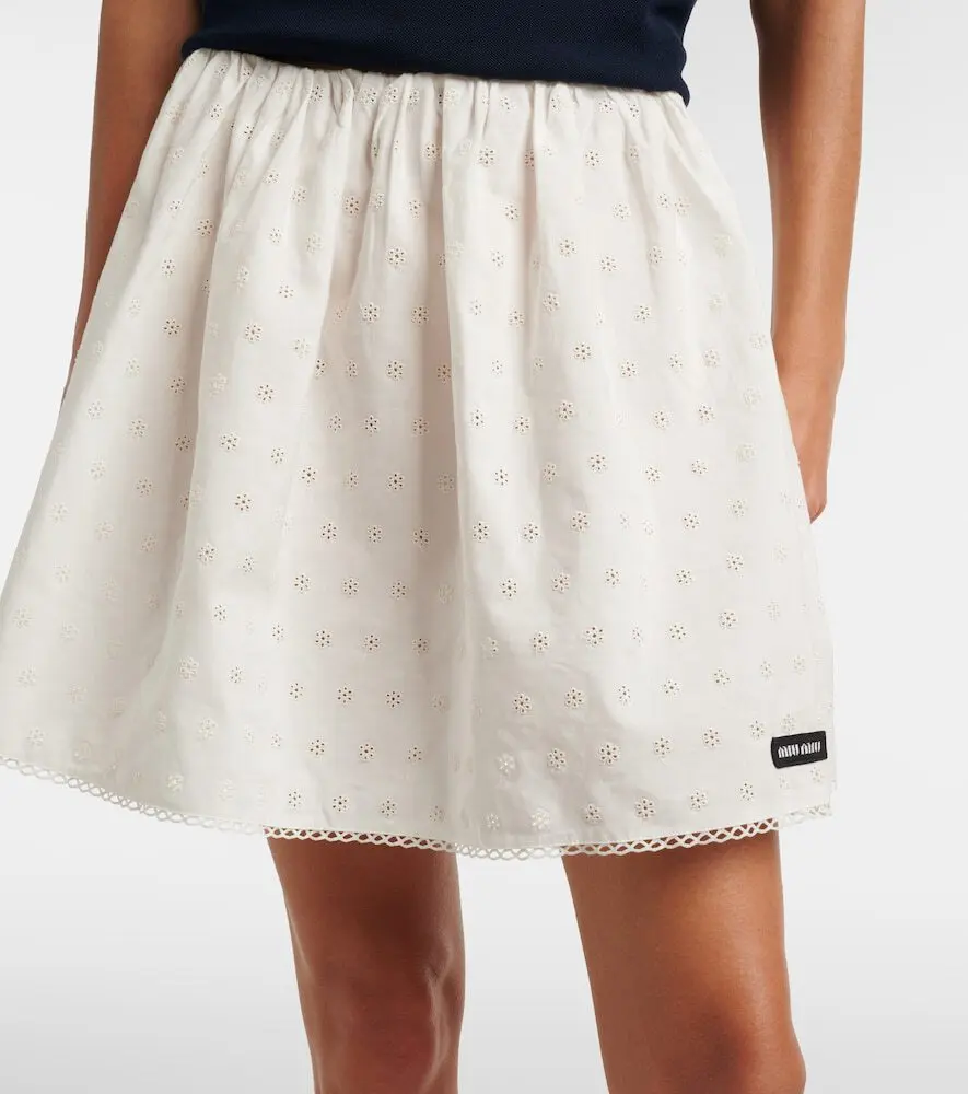 Designer white Clothing MiuMiu Cotton And Linen-Blend Poplin Miniskirt White #389870 View 2 | Nigo Office