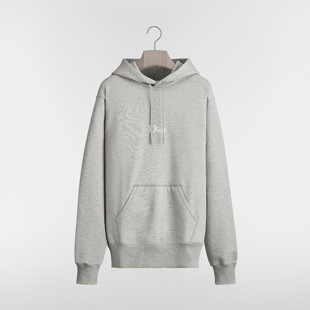 DIOR Hooded Sweatshirt with Dior Embroidery Relaxed Fit Gray Cotton Fleece #387332