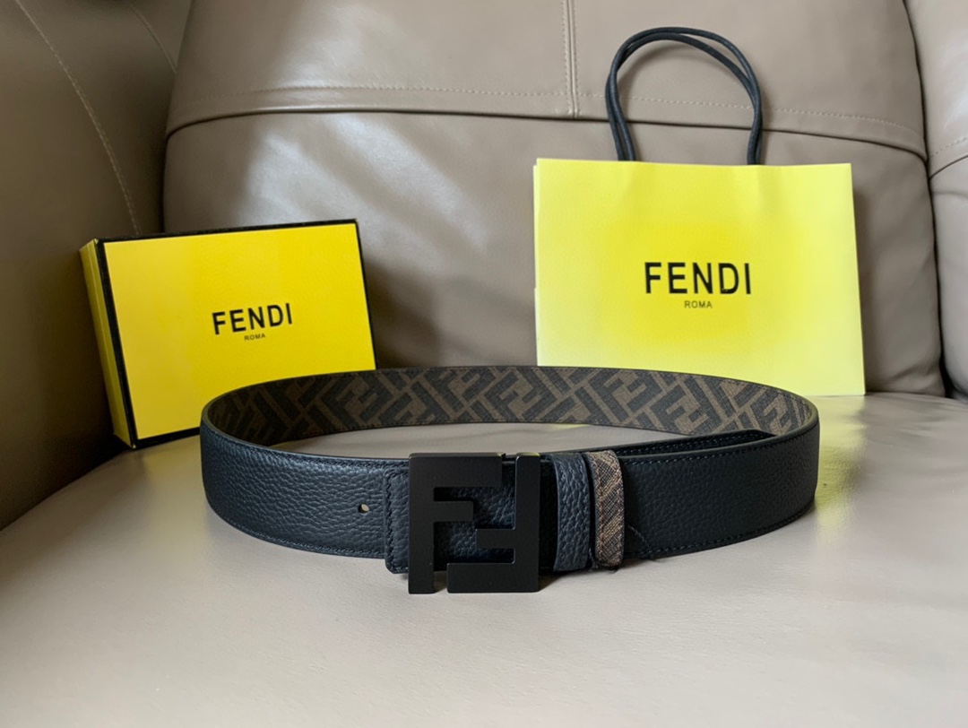 [TOP] FENDI Men's Belt Cowhide 4cm - Black - 711 Luxury