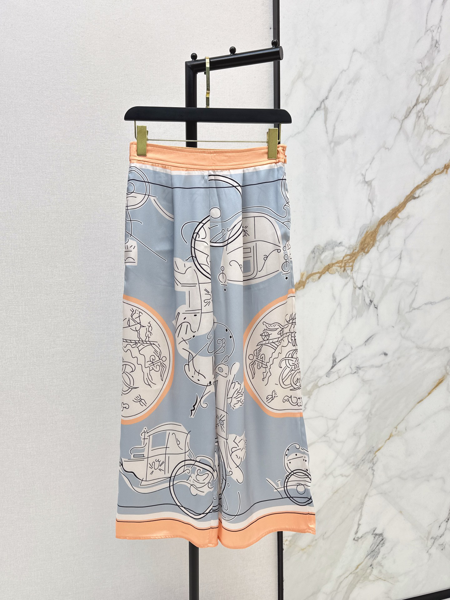 [TOP] HERMES Printed Straight-Leg Pants - Blue