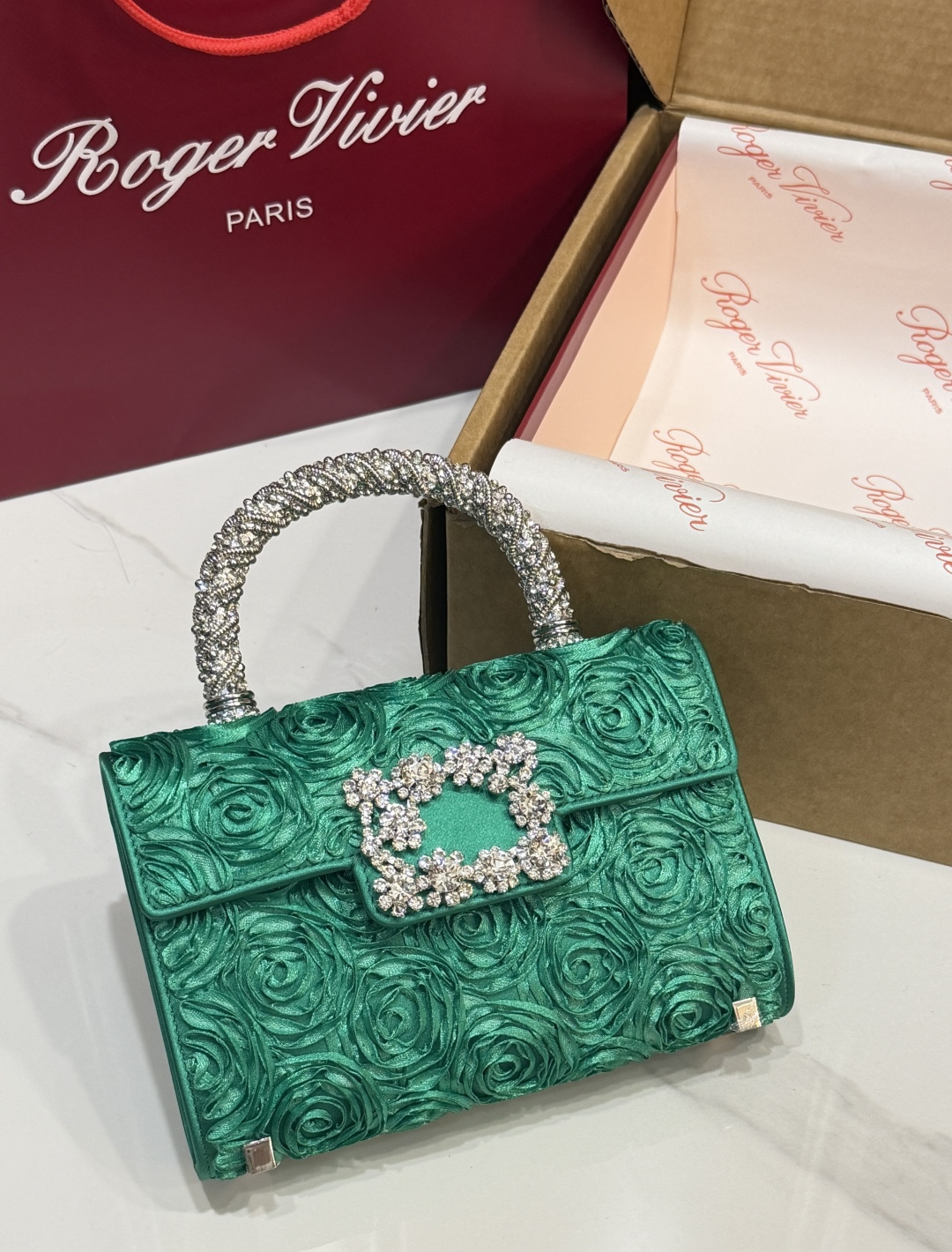 [TOP] ROGER VIVIER Diamond Bag 19-4-13 CM - Green - 711 Luxury