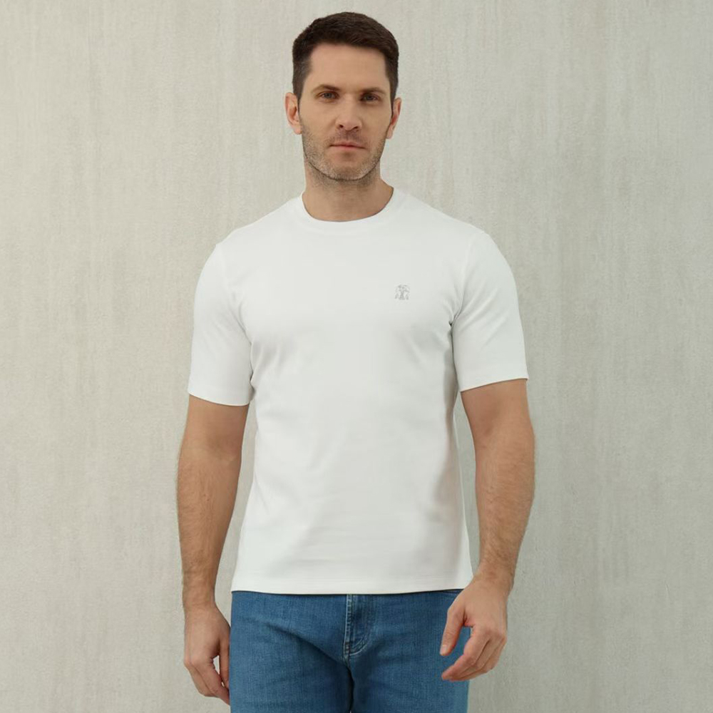 Brunello Cucinelli Clothing Brunello Cucinelli Cotton Jersey Slim Fit Crew Neck T-shirt With Logo | Nigo Office