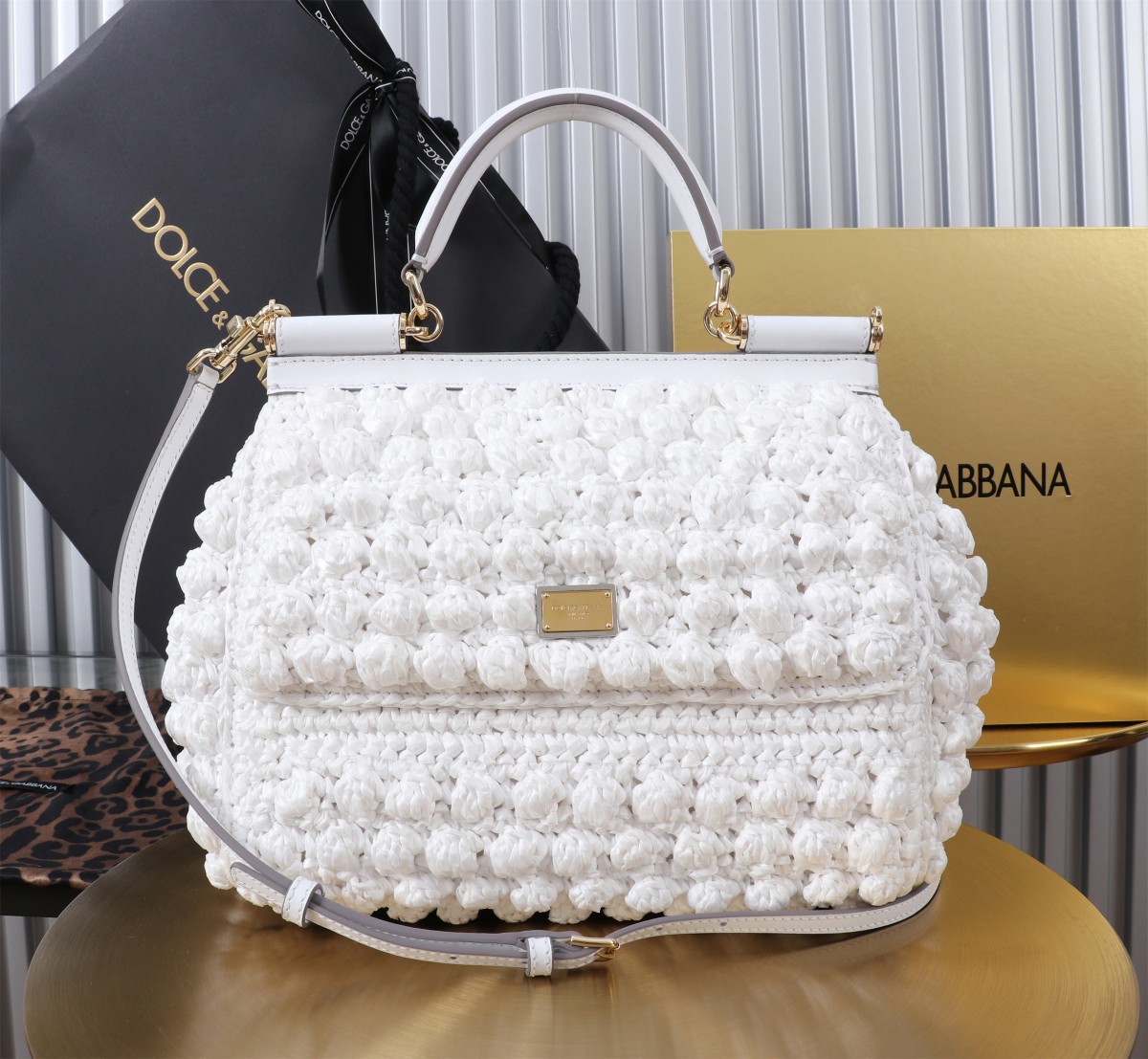 [TOP] Dolce & Gabbana D&G Sicily Bag Woven Bag 25x20x12cm - White - 711 Luxury