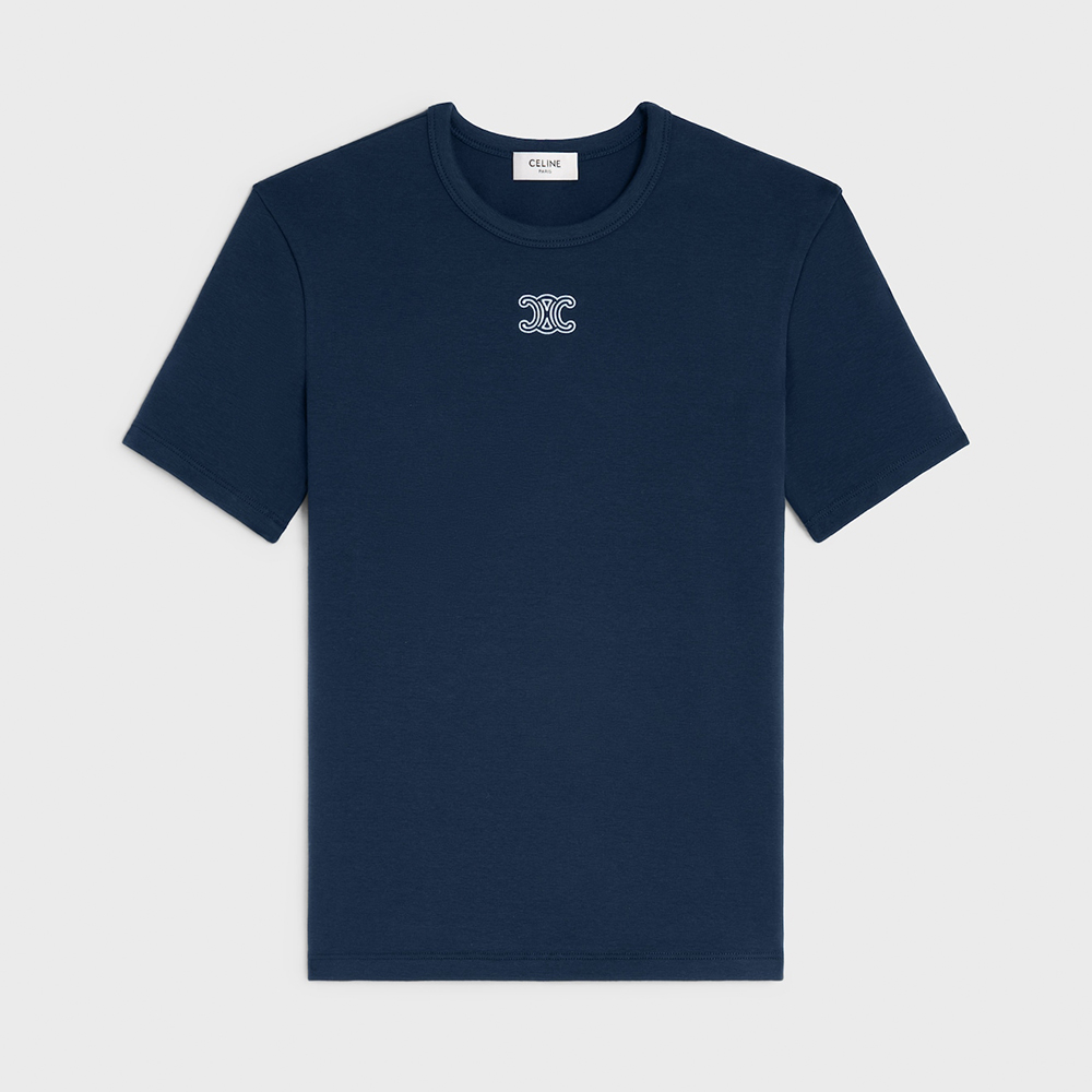 Celine Clothing Celine Triomphe T-shirt in Ribbed Cotton Jersey View 2 | Nigo Office