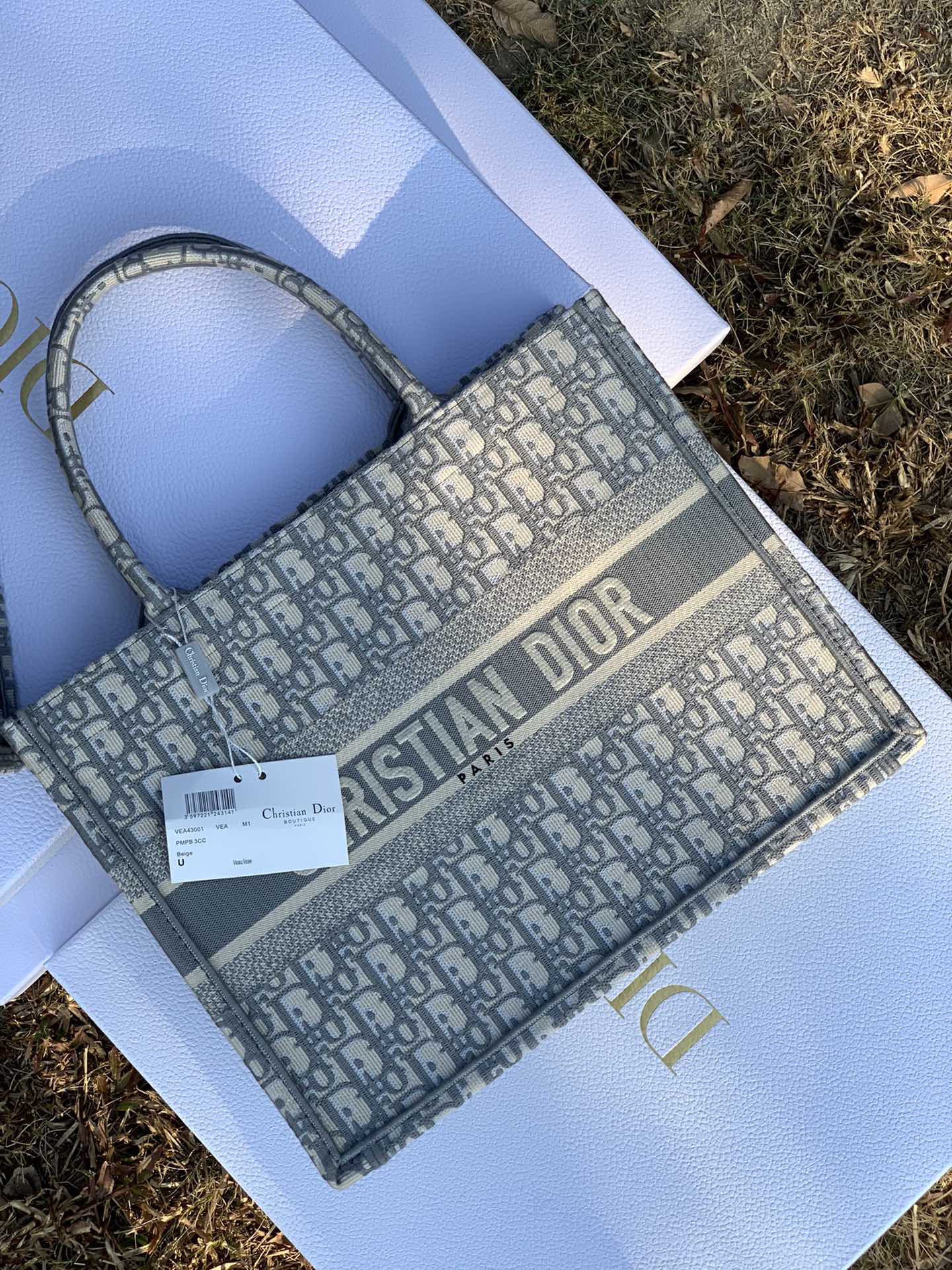 [TOP] Christian Dior Book Tote Bag 36.5x28x17.5cm - Gray