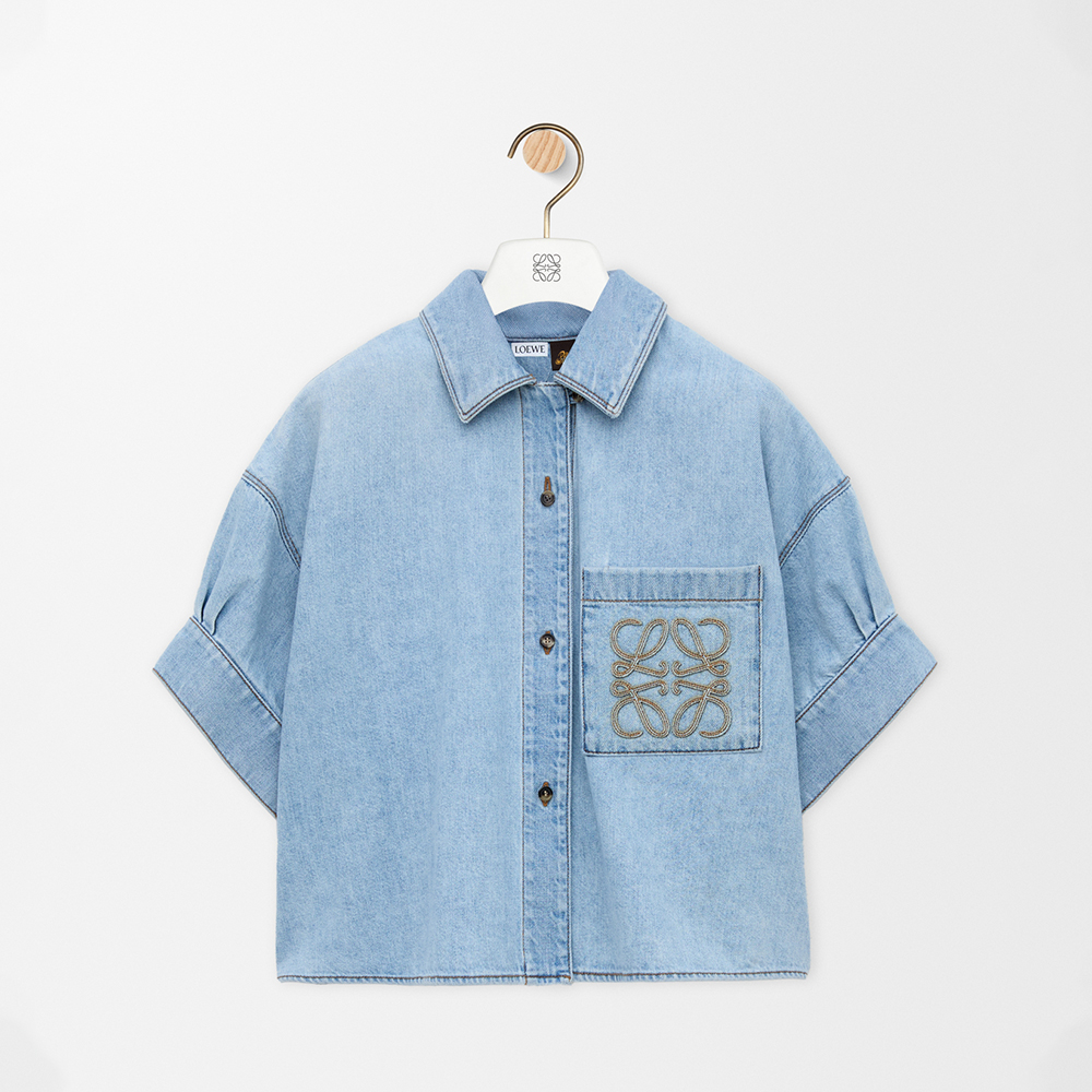 LOEWE  Short Sleeve Shirt in Denim Blue White and Shorts #382352