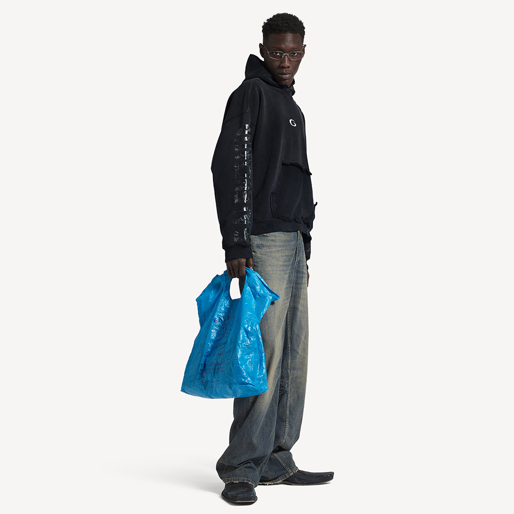 NIGO Balenciaga Top-quality version Men's Transparent Tape Ripped Pocket Hoodie in Faded Black White #nigo376442