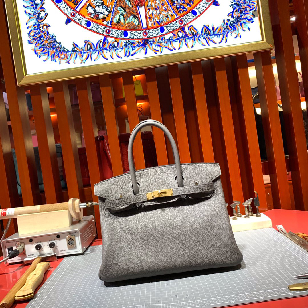 [TOP] HERMES Birkin Togo Leather 30cm - Etain & GHW