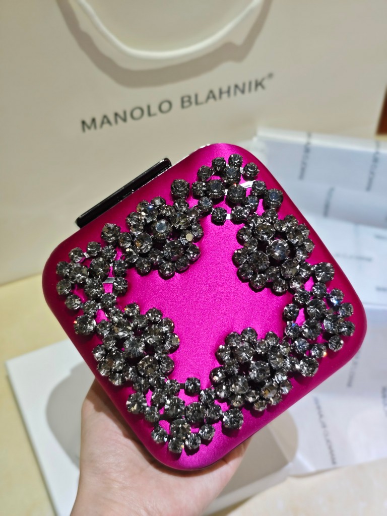 [TOP] MANOLO BLAHNIK Lace-patterned Square Bag 15.8*17*7.3cm - Pink - 711 Luxury