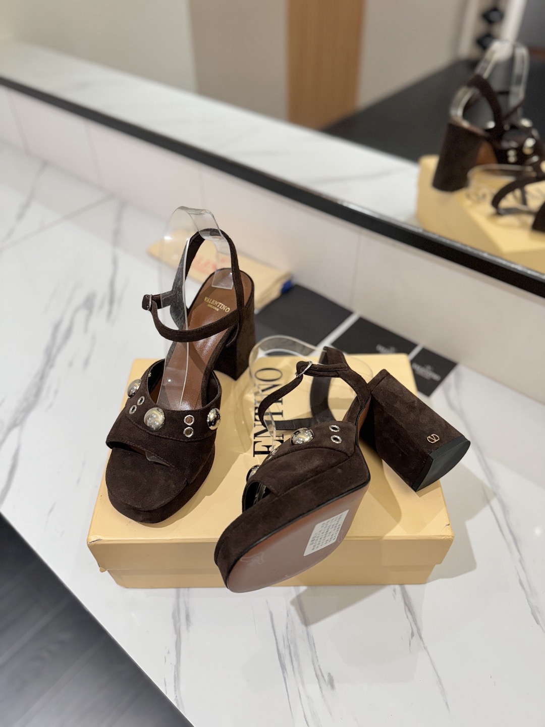 [TOP] VALENTINO 10cm High Heel Sandals - Chocolate - 711 Luxury