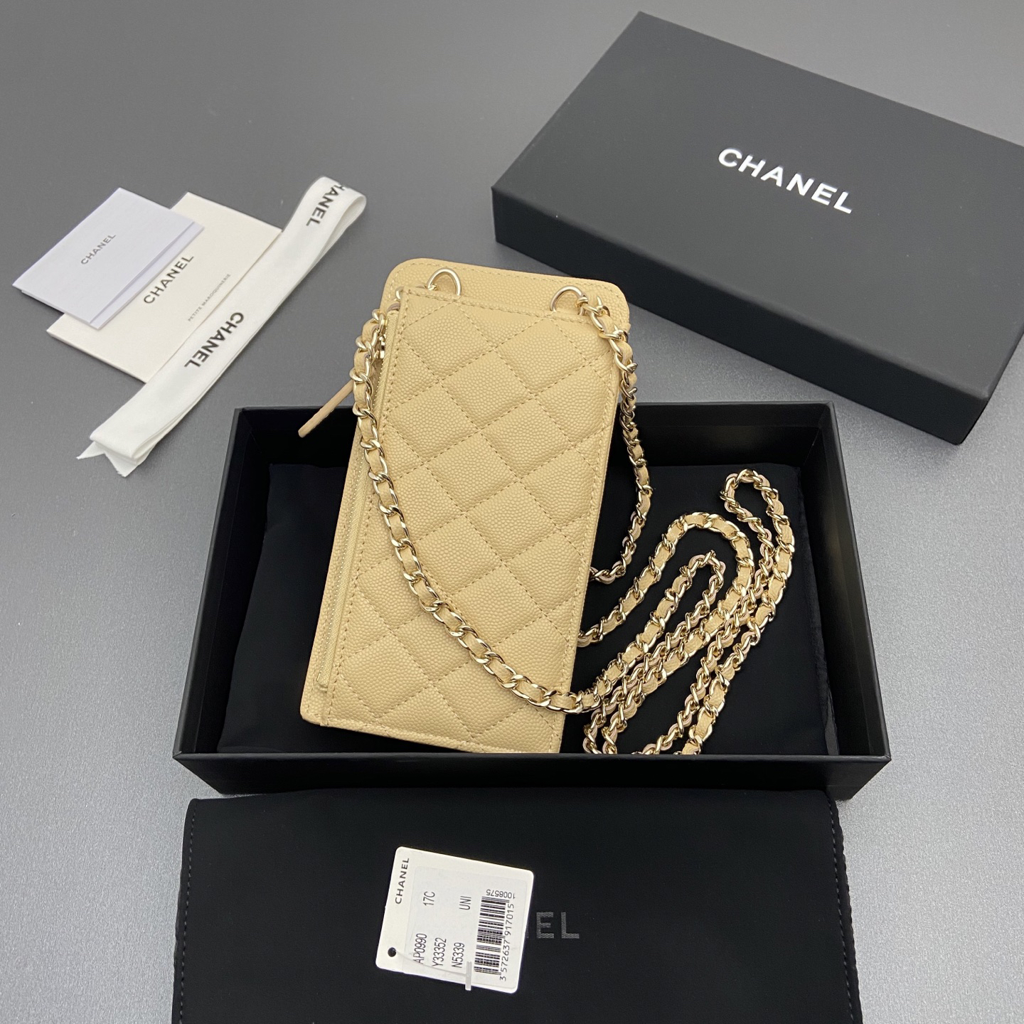 [TOP] CHANEL Phone Bag 18.5-9-3cm - Apricot