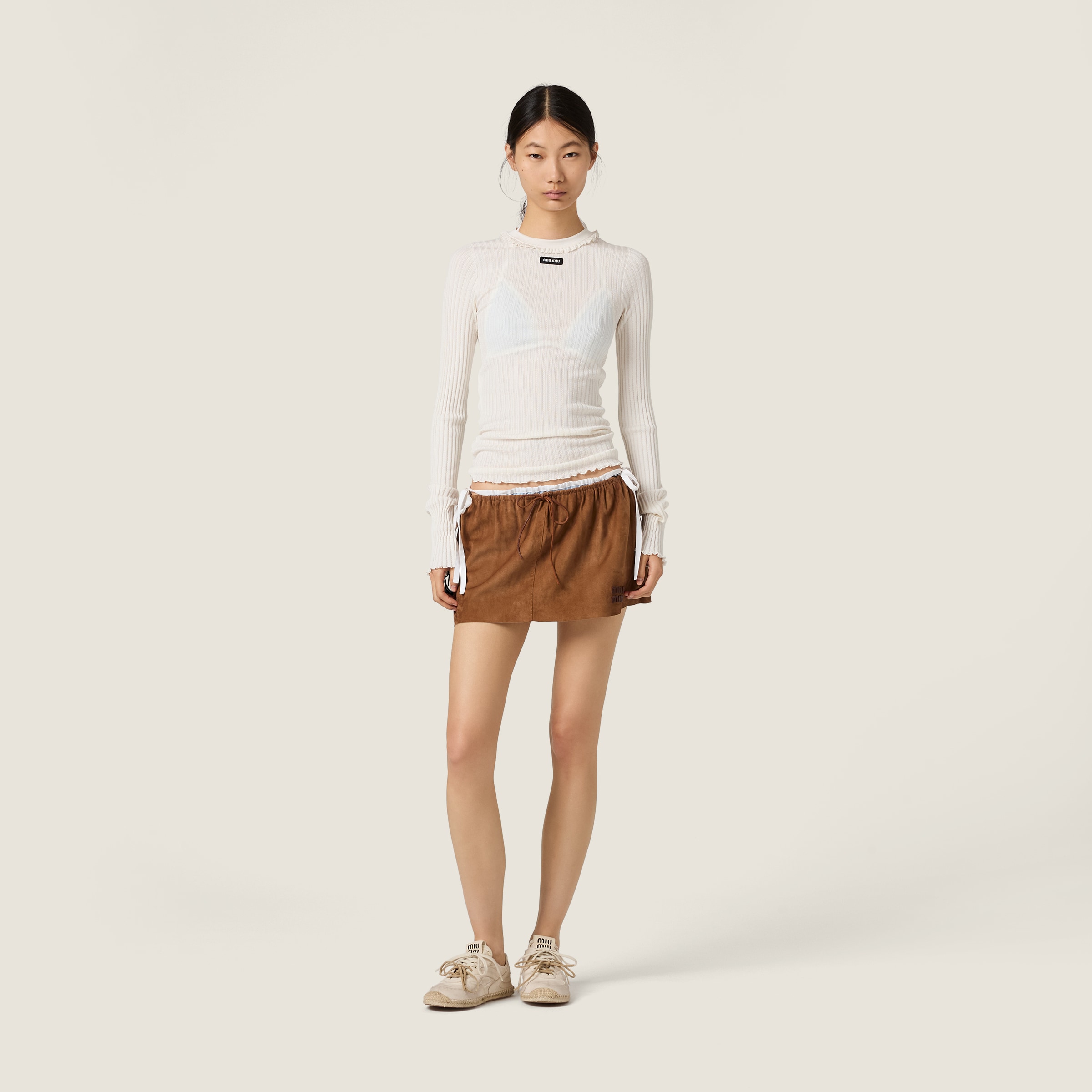 Designer white Clothing MiuMiu White Silk Crew-neck Sweater #393146 View 2 | Nigo Office