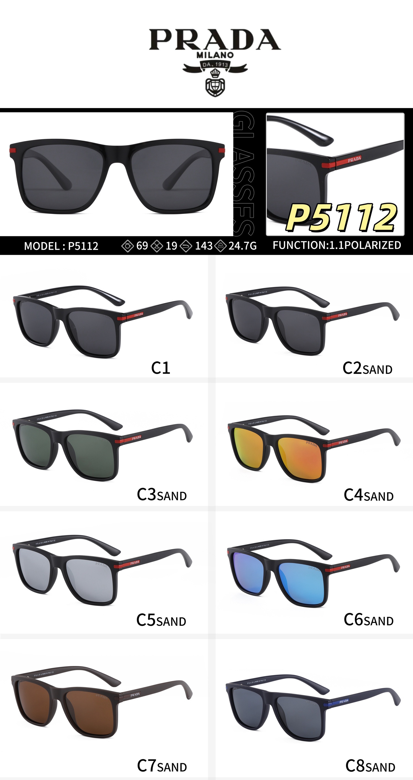 [TOP] PRADA Sunglasses - 8 Colors - 711 Luxury