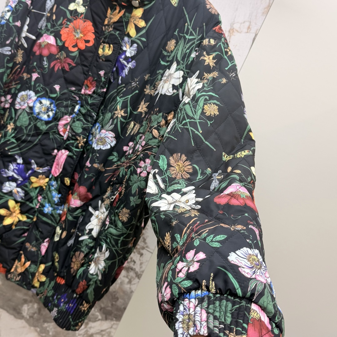 [TOP] GUCCI Floral Cotton-Padded Jacket - Black