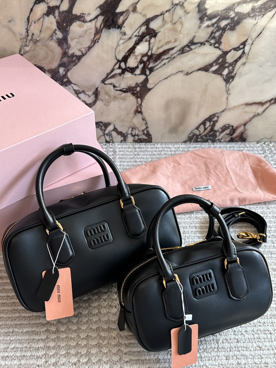 Miu Miu Bowling Bag Black Leather with Gold-tone Hardware (Replica)