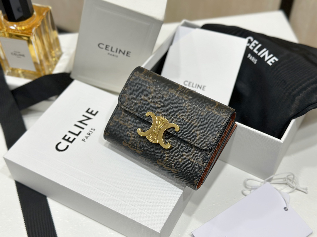 [TOP] CELINE Triomphe Wallet 10x7.5x3cm - Black - 711 Luxury