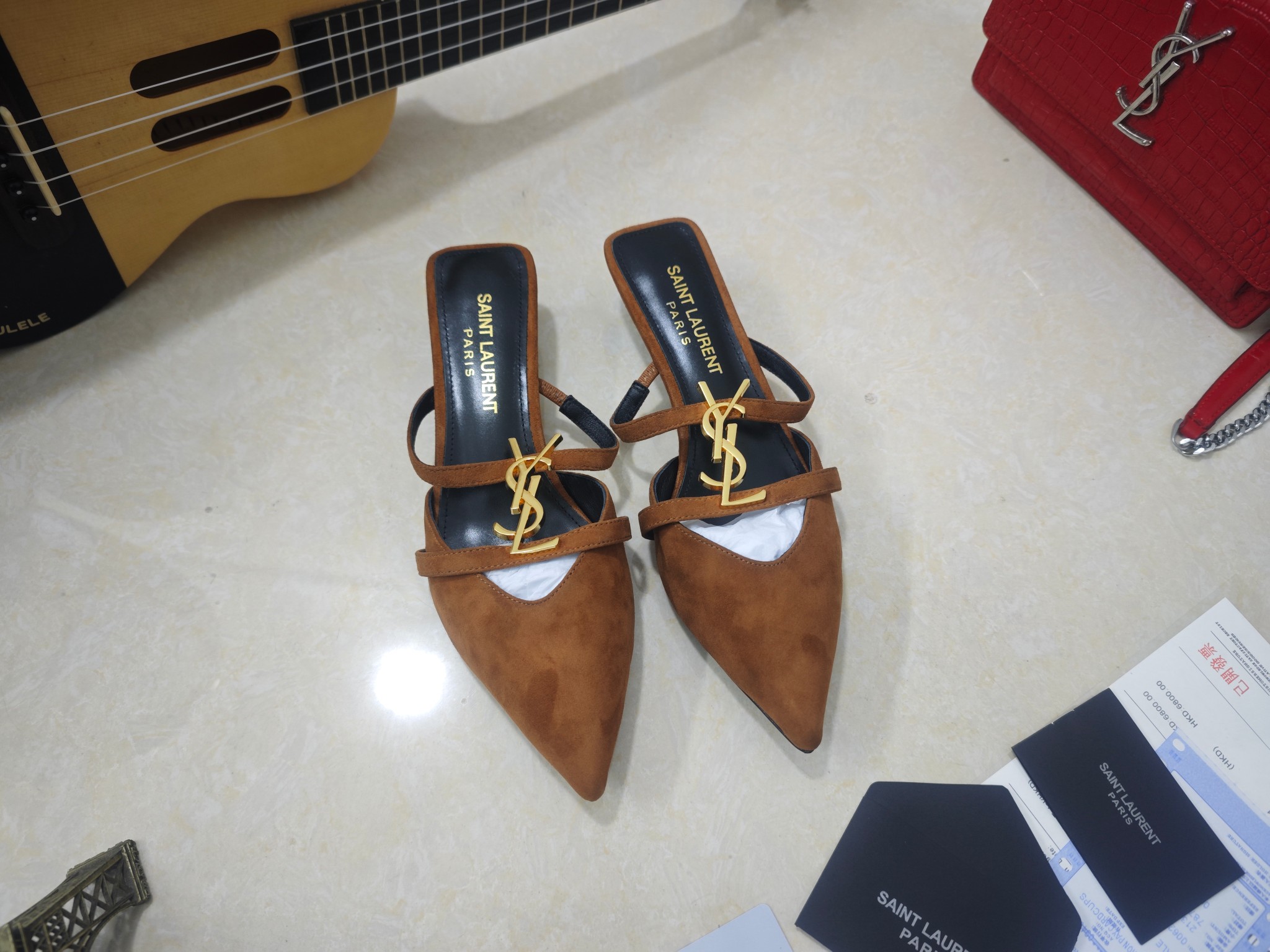 [TOP] Yves Saint Laurent YSL Mid Heels - Brown - 711 Luxury