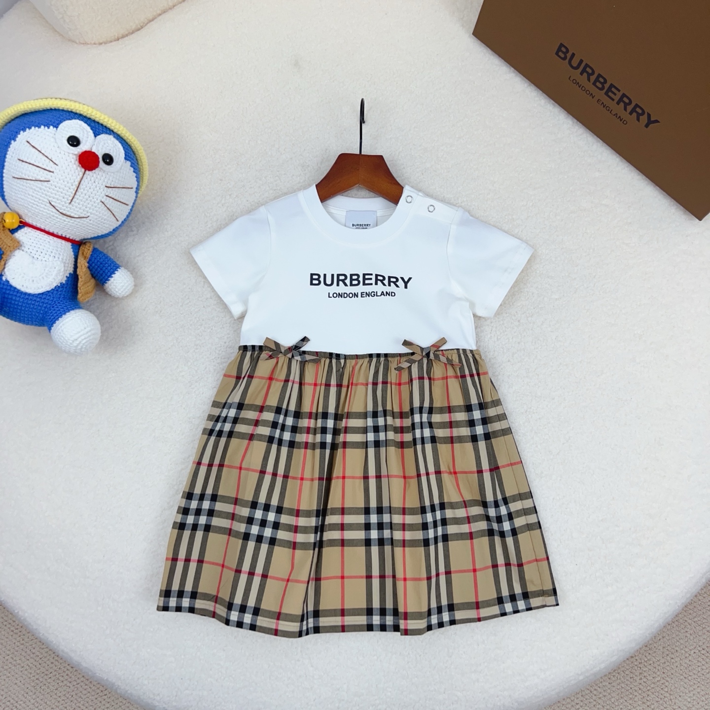 Burberry Baby Girls Boys White Logo Print Short Sleeve Vintage Check Cotton Romper Dress Infant Plaid Jumpsuit Sizes 66-120