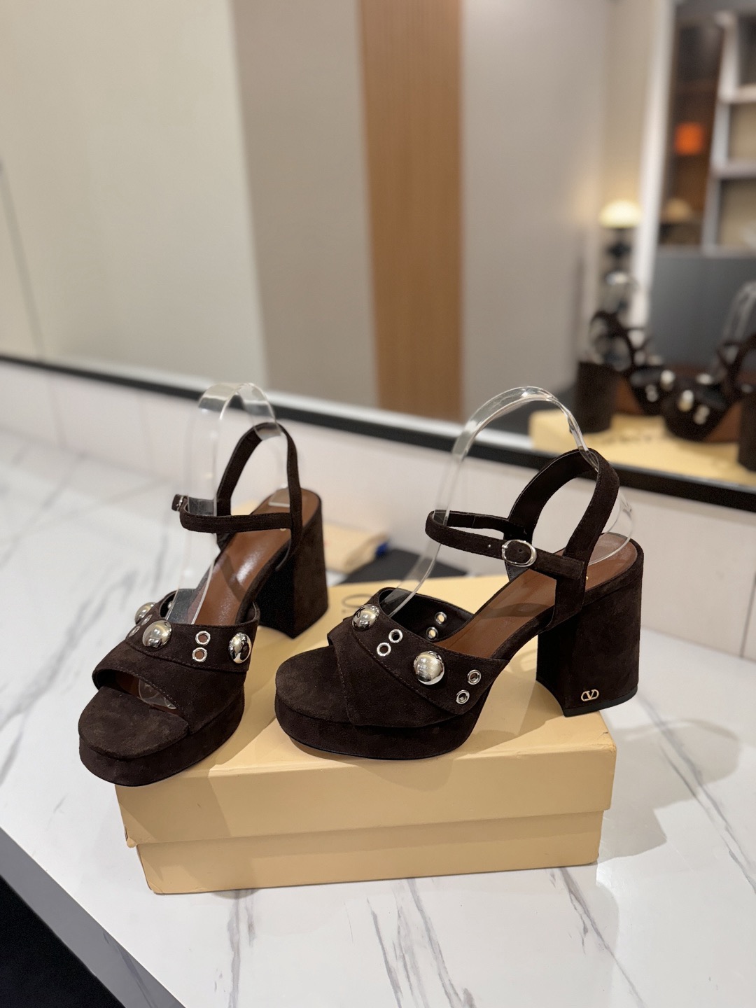 [TOP] VALENTINO 10cm High Heel Sandals - Chocolate - 711 Luxury