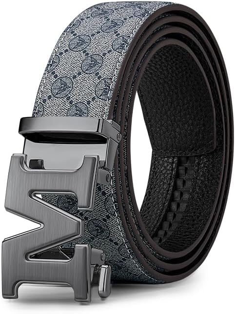 VANNANBA Letter M Belt for Men，Luxury Stylish Designer Belts with M Buckle Gold Black