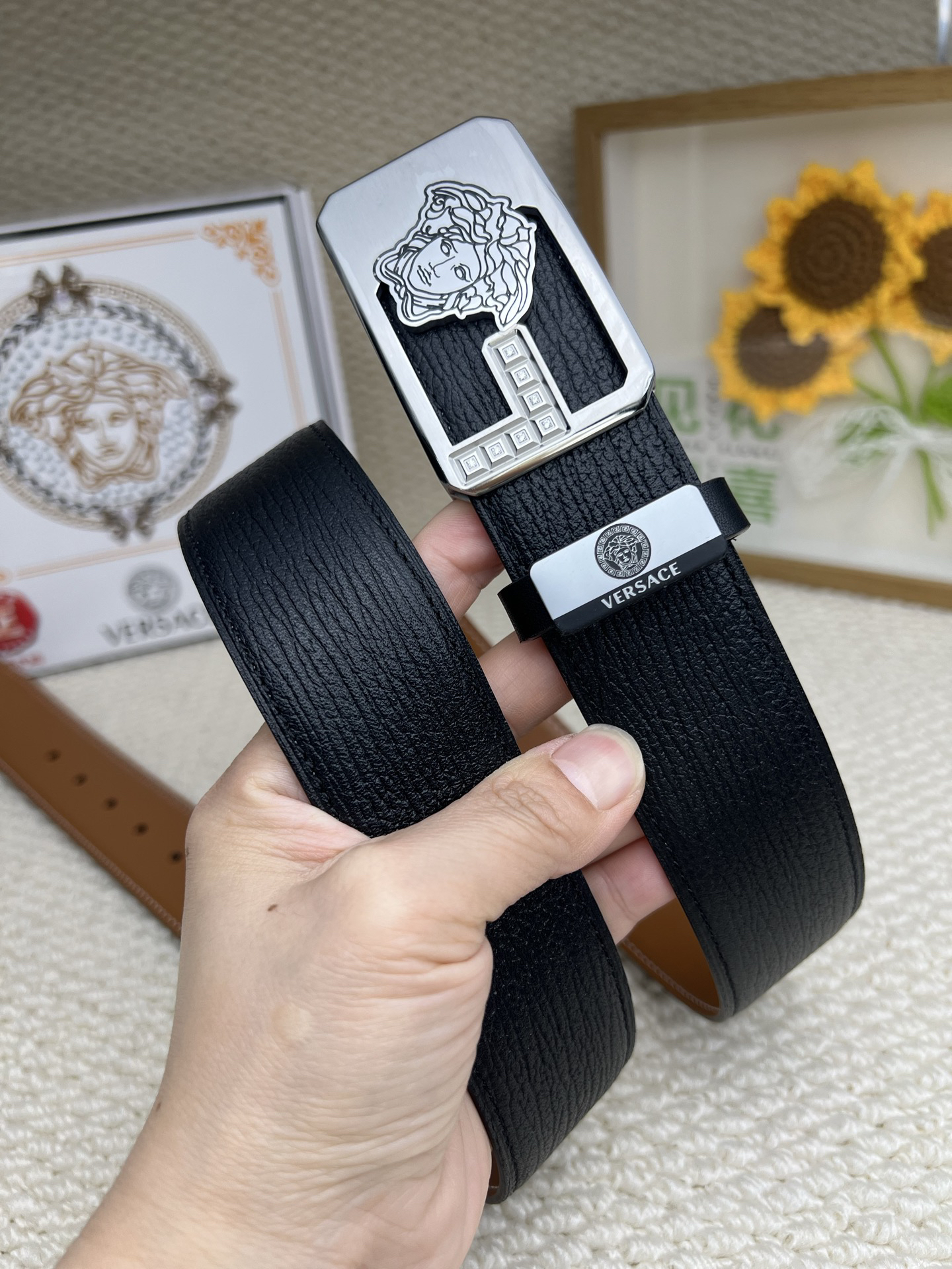 [TOP] VERSACE Men's Belt 3.8 cm - Black - 711 Luxury