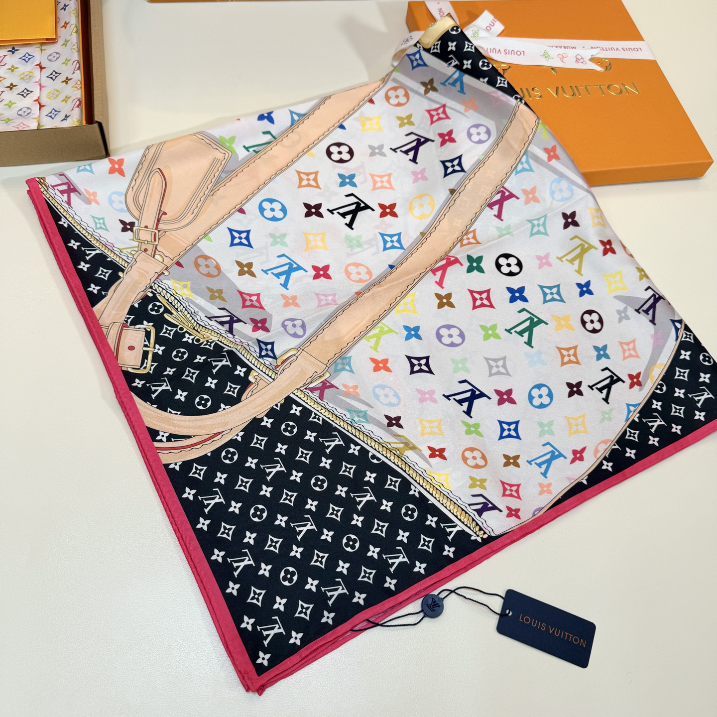[TOP] Louis Vuitton LV  LV x TM Monogram Multicolor Collector Square  Scarf 90X90cm - Brown - 711 Luxury