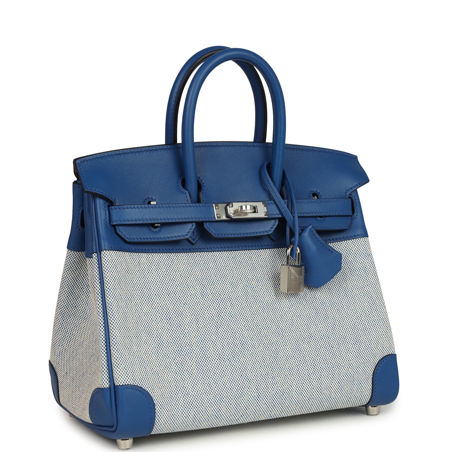 Hermes BirkinBleu France Swift and Bleu Bill-Ecru Toile H Canvas Palladium Hardware