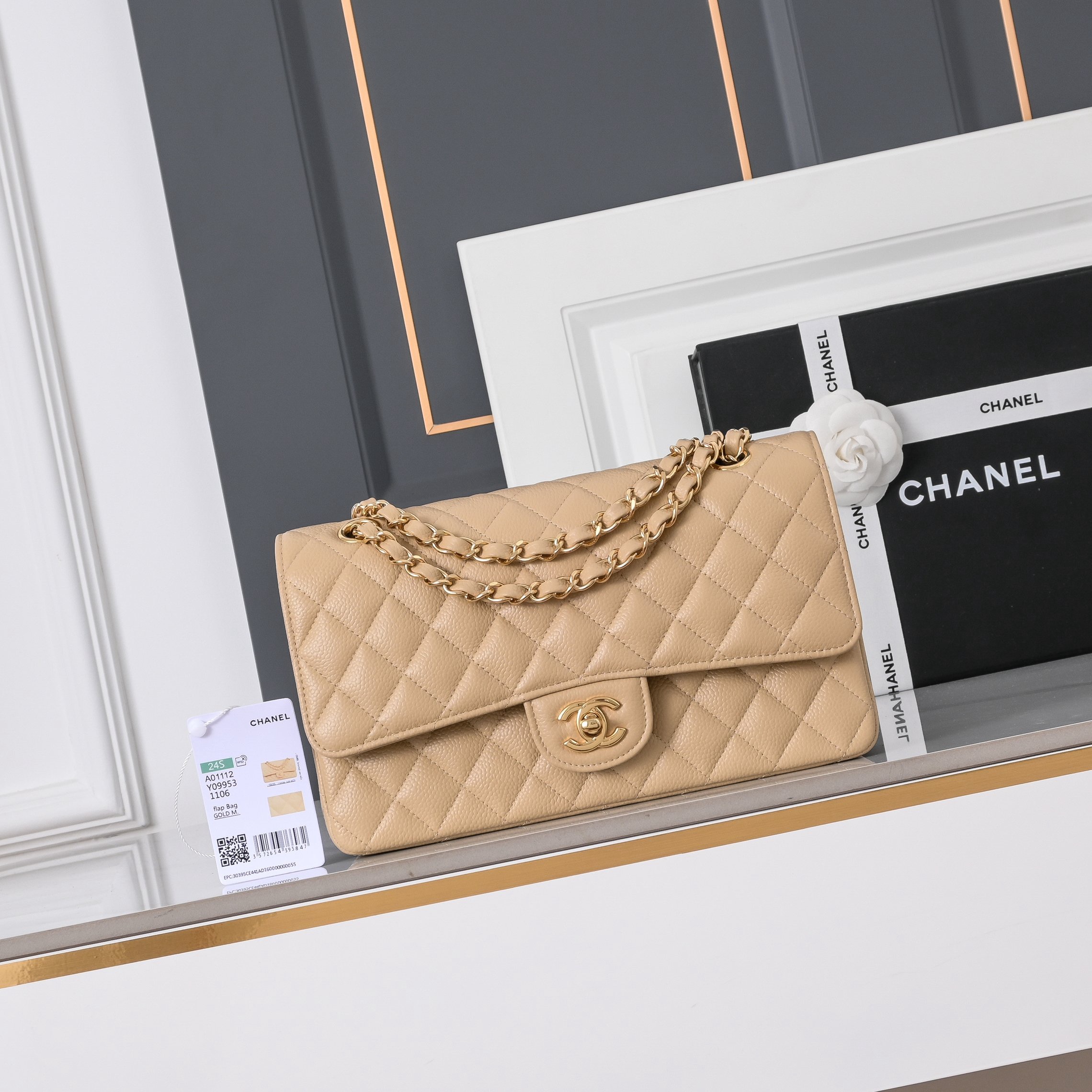 [TOP] CHANEL Classic Flab Bag Medium 15.5x25.5x6.5cm - Apricot & GHW - 711 Luxury