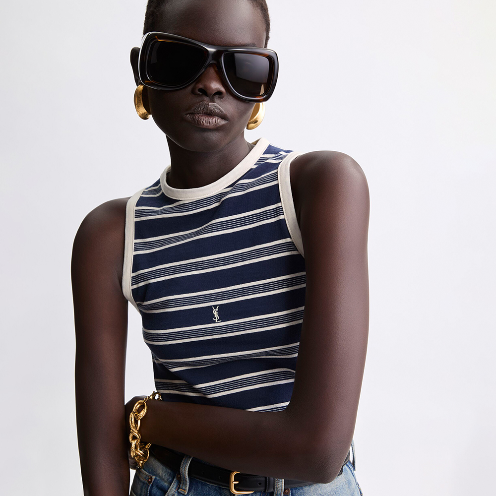 Saint Laurent blue Clothing Saint Laurent Cassandre Tank Top in Striped Cotton Jersey in Blue #379142 | Nigo Office