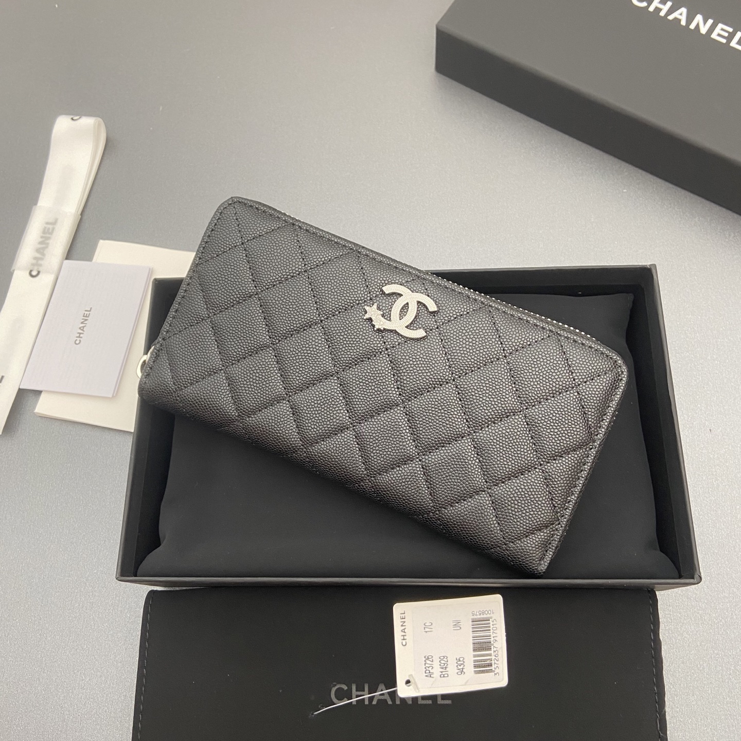 [TOP] CHANEL Caviar Skin Wallet 19cm - Black - SHW - 711 Luxury