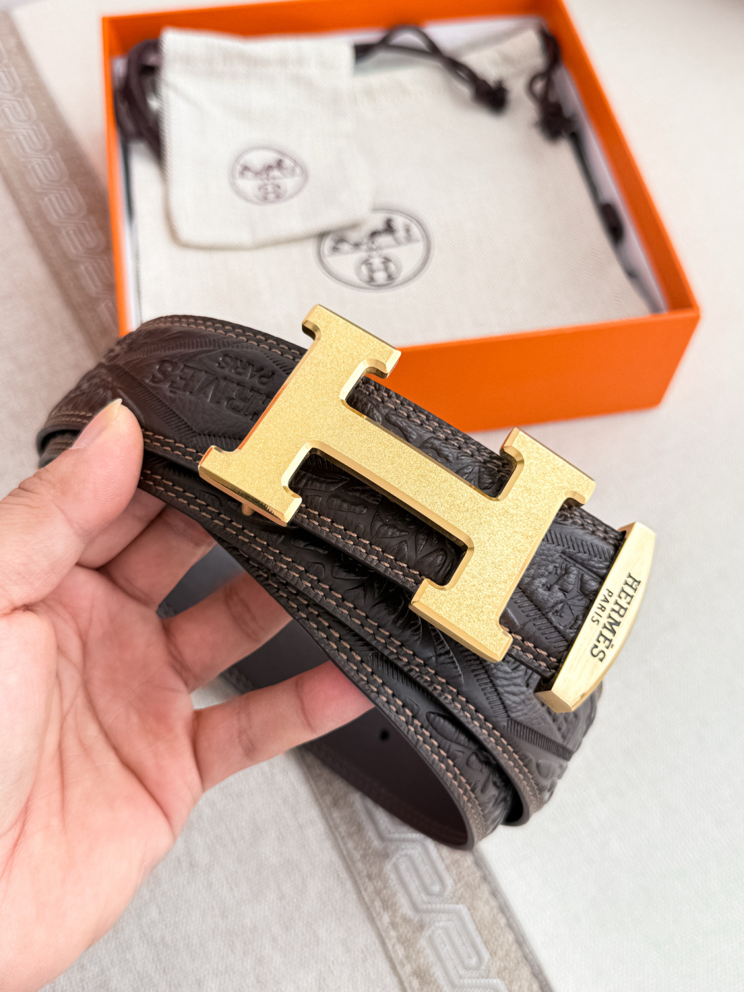 [TOP] HERMES Men's Buckle Logo Belt 3.8cm - Black - 711 Luxury