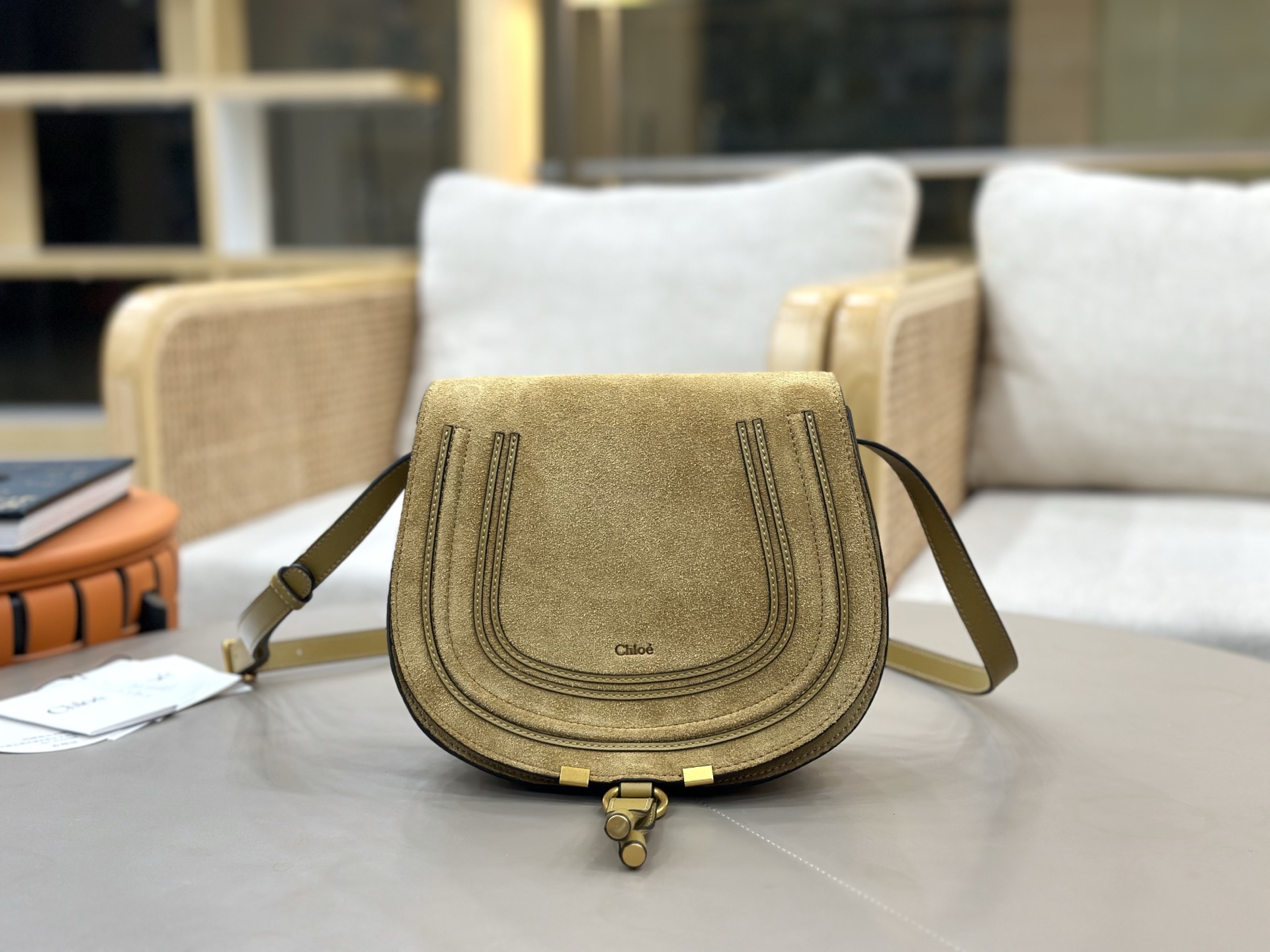 [TOP] Chloe Marcie Bag Suede Leather 24*20*10cm - Ginger - 711 Luxury