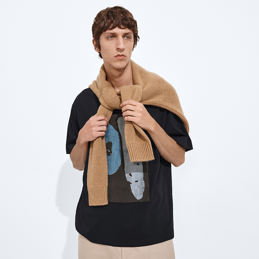 Bottega Veneta black Clothing Bottega Veneta Men's Cotton Jersey Printed T-Shirt in Double black #393676 | Nigo Office