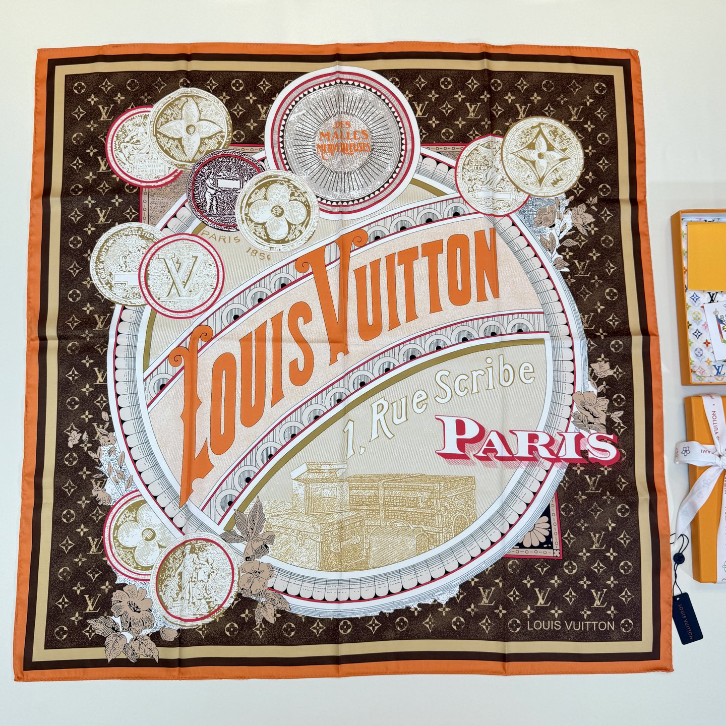 [TOP] Louis Vuitton LV Malles Merveilleuses Scarf 90X90cm - Brown - 711 Luxury