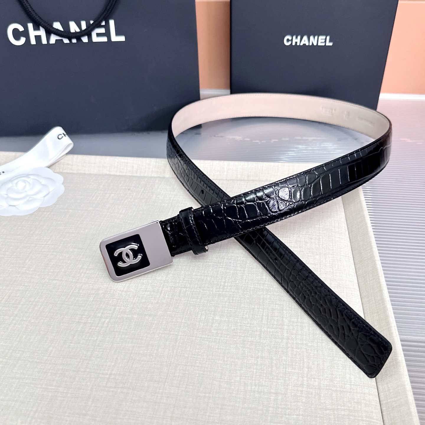 [TOP] CHANEL Cowhide Belt 3 cm - Black - 711 Luxury