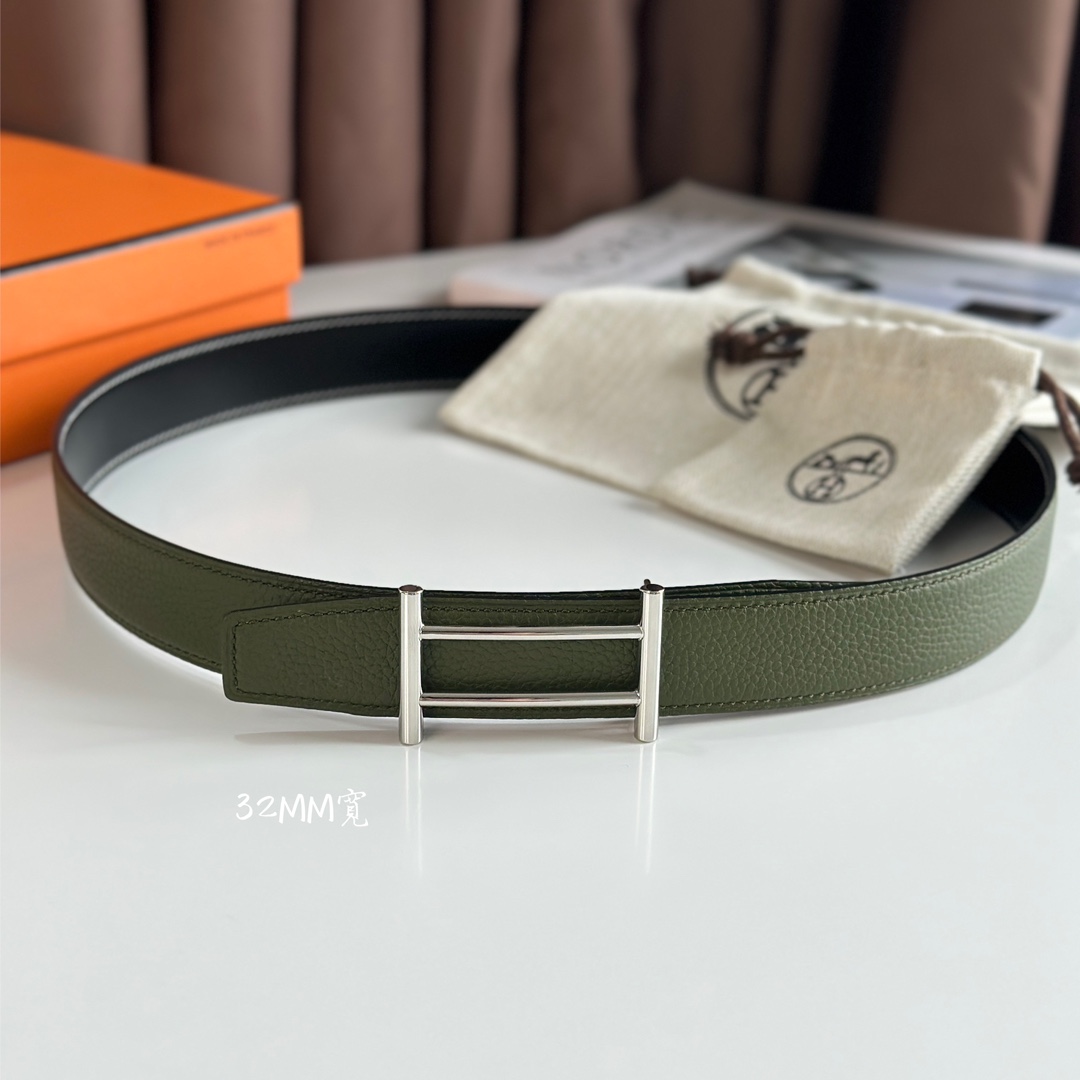 [TOP] HERMES Rider Calfskin Belt 32mm - Black and Green - 711 Luxury