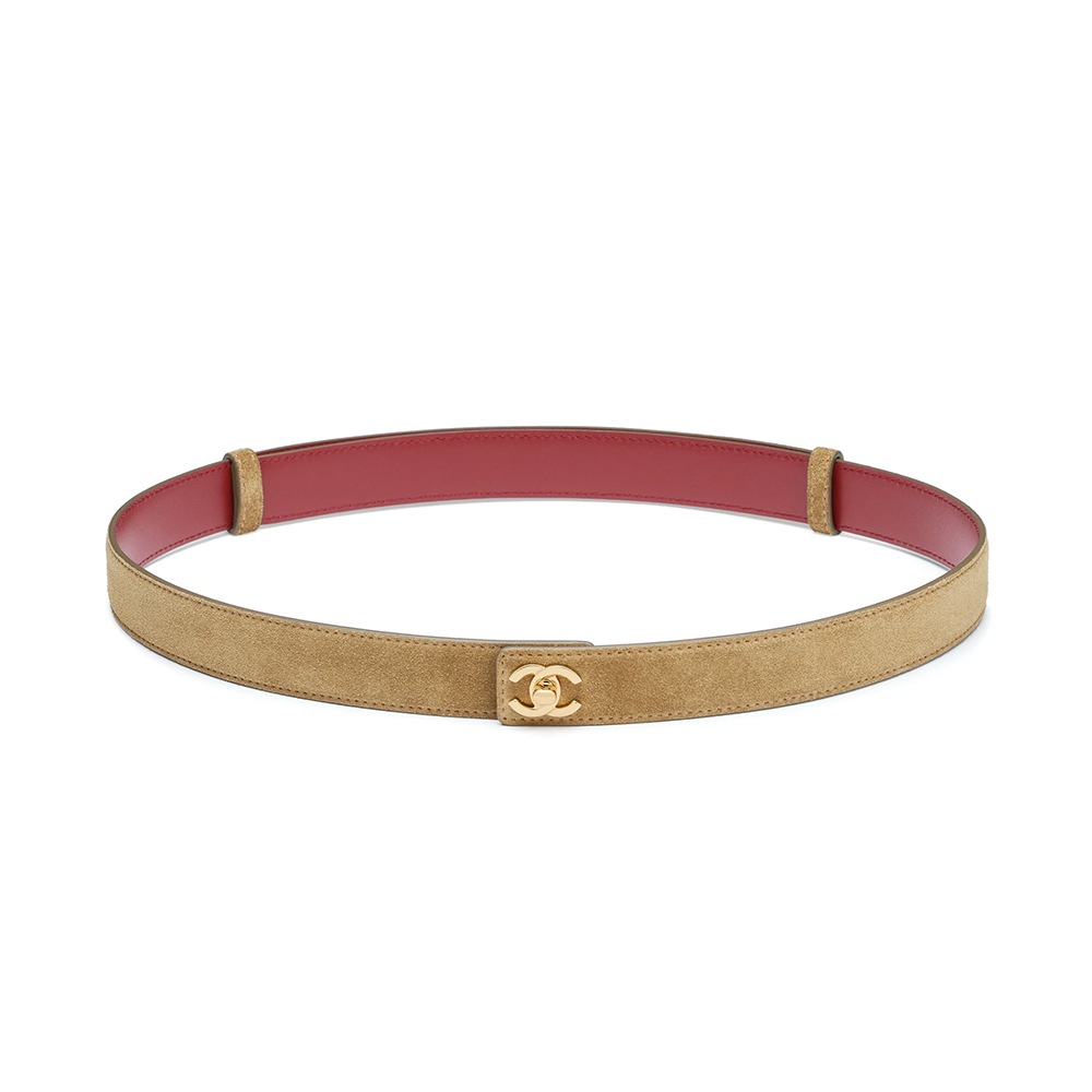 Chanel beige Belt CHANEL Leather Belt Suede Calfskin Metal Dark Beige Gold #395514 | Nigo Office