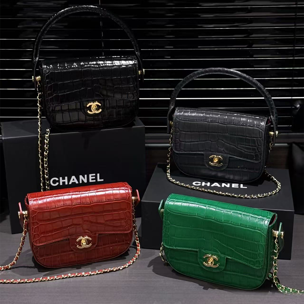 CHANEL Mini Flap Bag With Top Handle Crocodile Embossed Calfskin Gold-tone Metal #387696