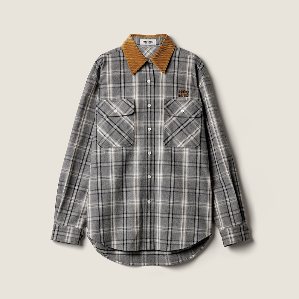 MiuMiu Slate Gray Checked Flannel Shirt and Miniskirt #333609