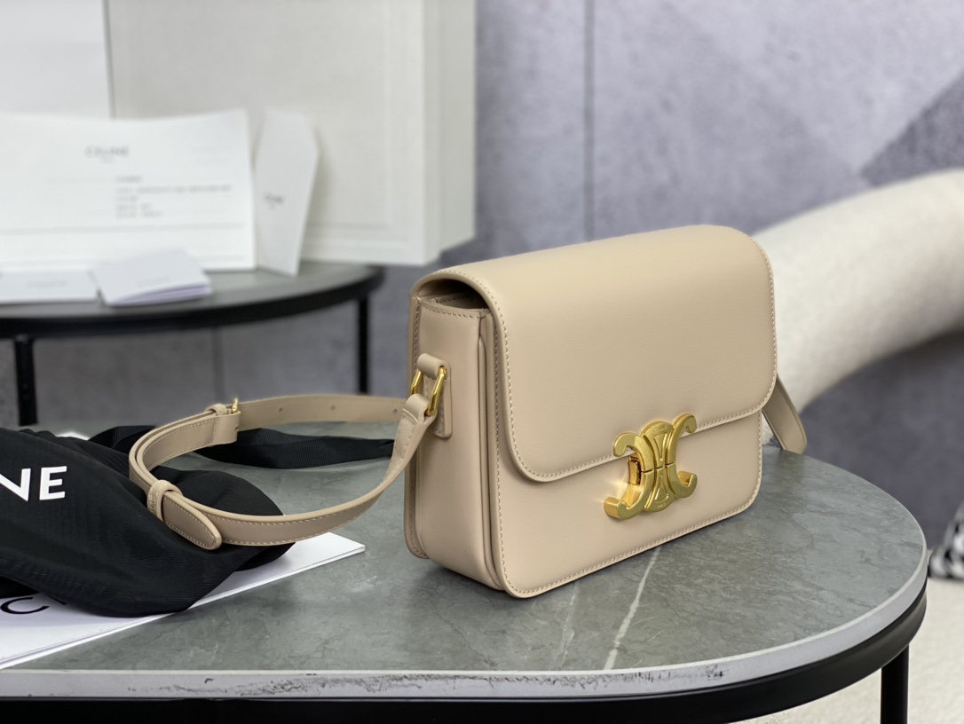 [TOP] CELINE Triomphe Bag Box Leather 18.5x14x6cm - Beige - 711 Luxury