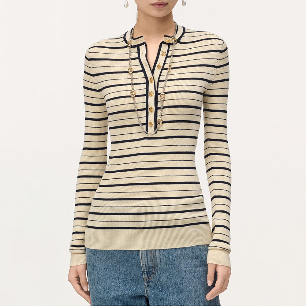 Chanel black Clothing CHANEL Top-quality Version Pullover Cashmere Silk Ecru Black #394029 | Nigo Office