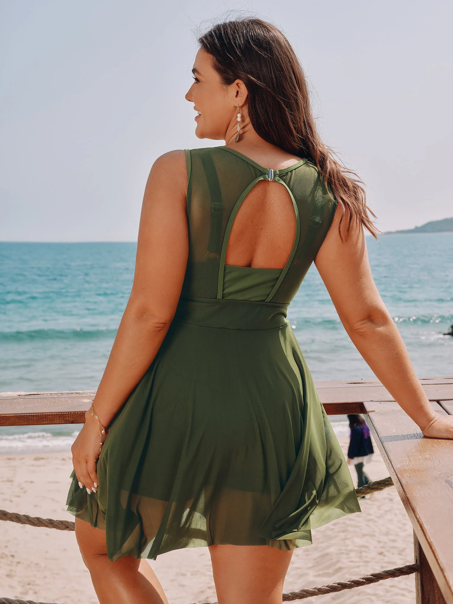 Sheer Open Back Fit And Flare Swim Dress