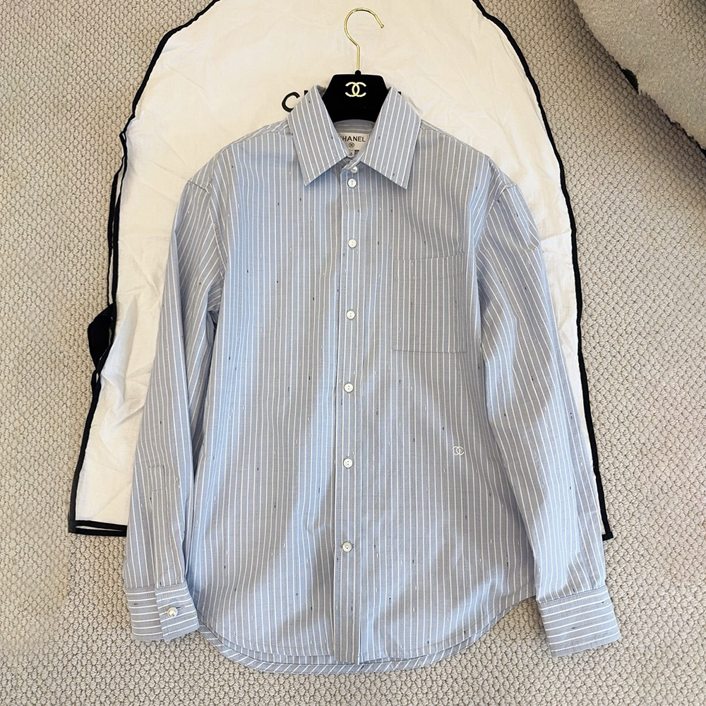 Chanel white Clothing Chanel Blue and White Vertical Striped Long-sleeved Shirt #389869 | Nigo Office