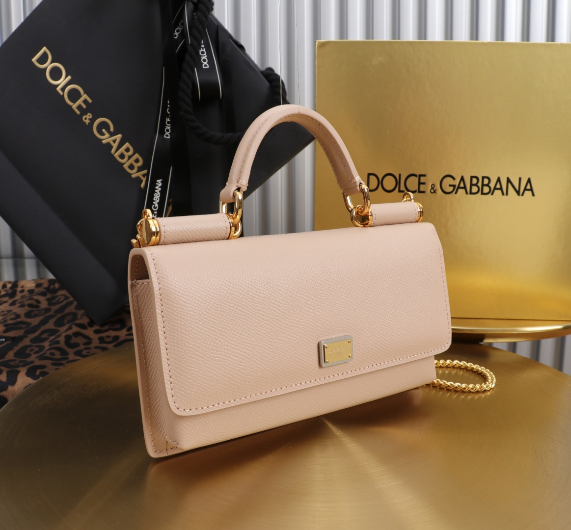 [TOP] Dolce & Gabbana D&G Bag Palm Print Cowhide Bag 20x11x3cm -Pink - 711 Luxury