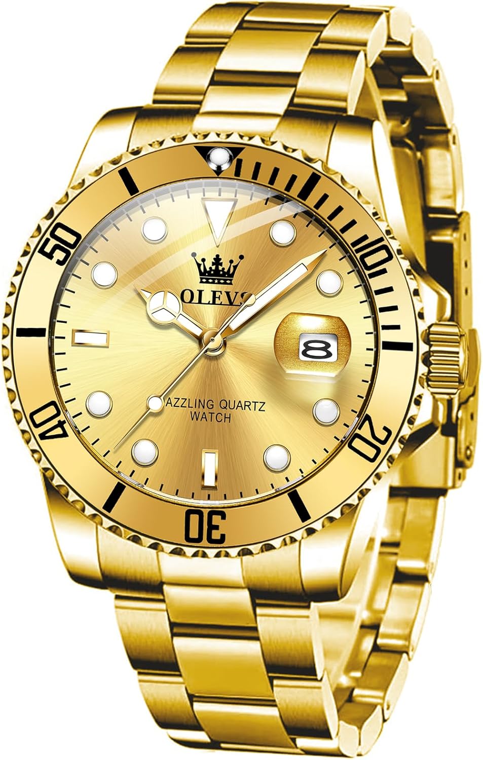 OLEVS Mens Watches, Silver Dress Gold Classic Luxury Big Large Face Waterproof Watches for Men, Analog Two Tone Stainless Steel Men Wrist Watch with Date Relojes De Hombre (Green/Blue/Black Dial