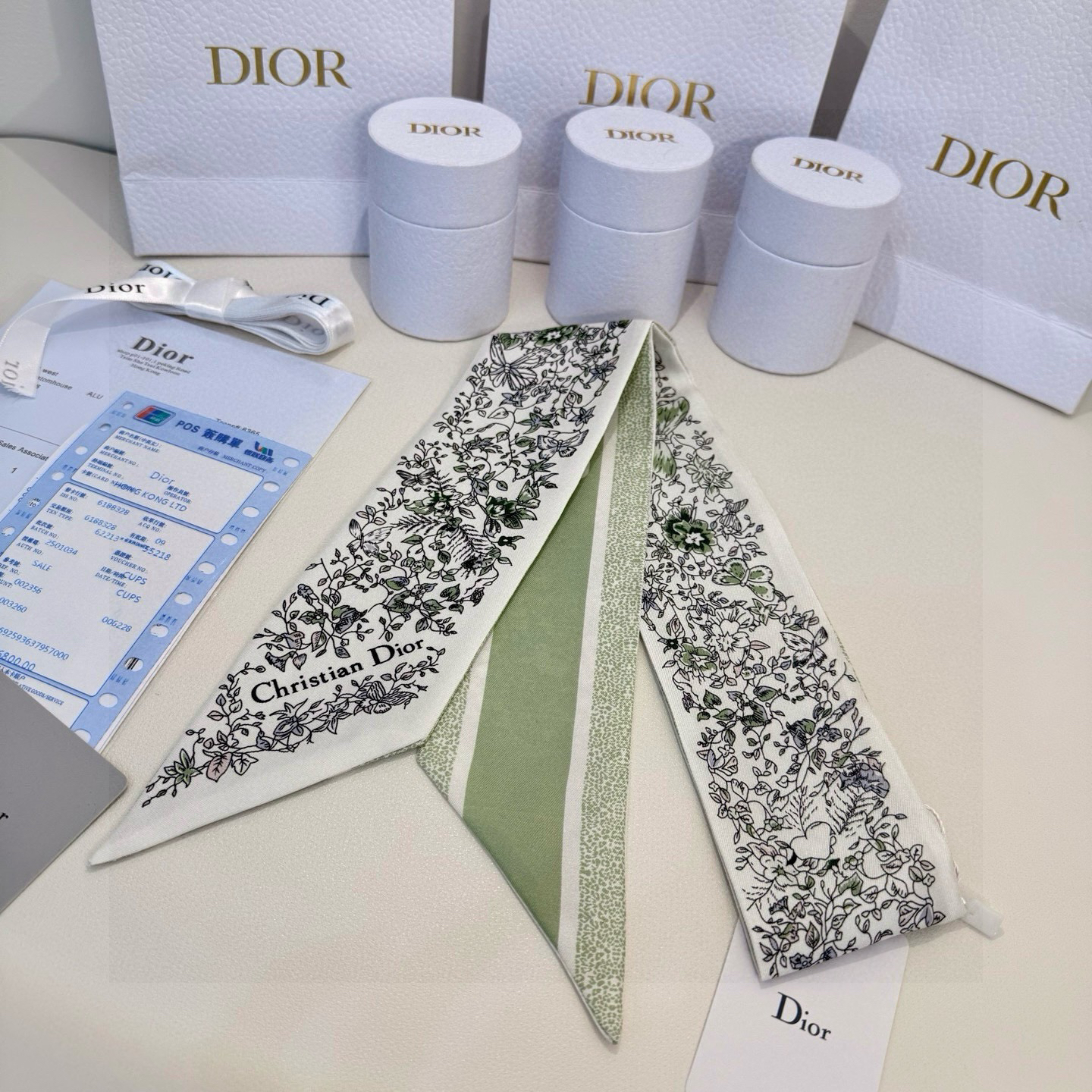 [TOP] Christian Dior Twilly Scarf - Green - 711 Luxury