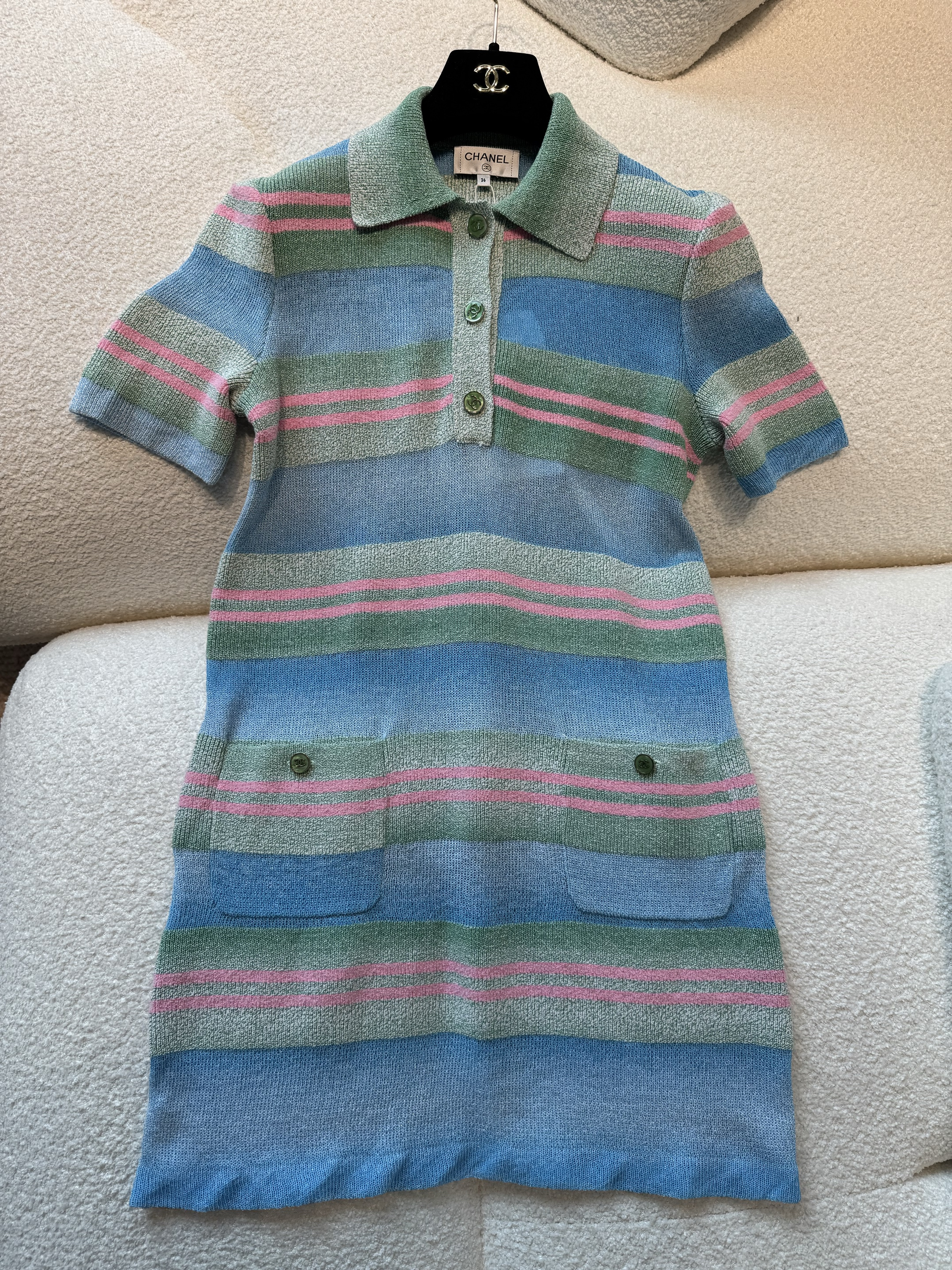 Chanel Clothing Chanel Pre-Spring 23P Pastel Striped Knit Polo Dress Multiple Colors View 2 | Nigo Office