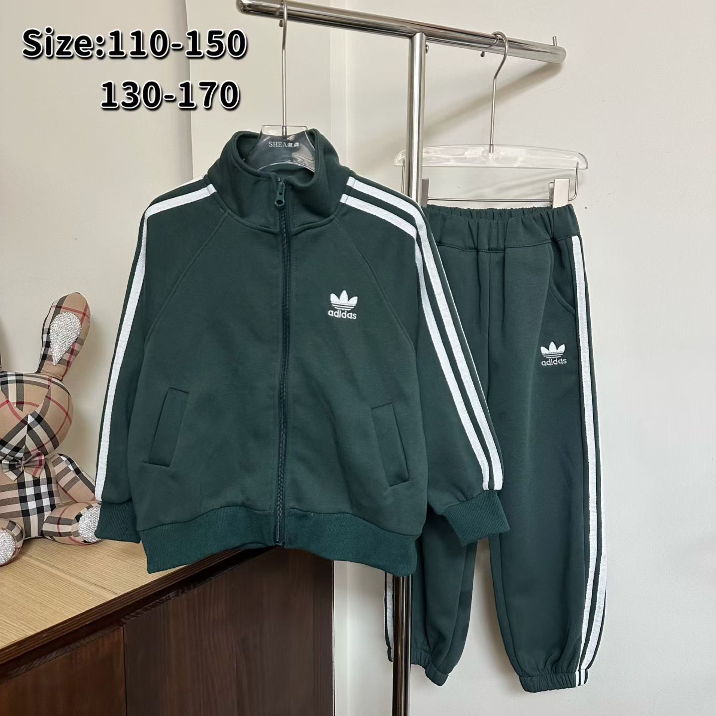 Adidas Unisex Kids Four Striped Stand Collar Zip Jacket & Cuffed Jogger Pants Two Piece Tracksuit Boys Girls Sizes 110-170
