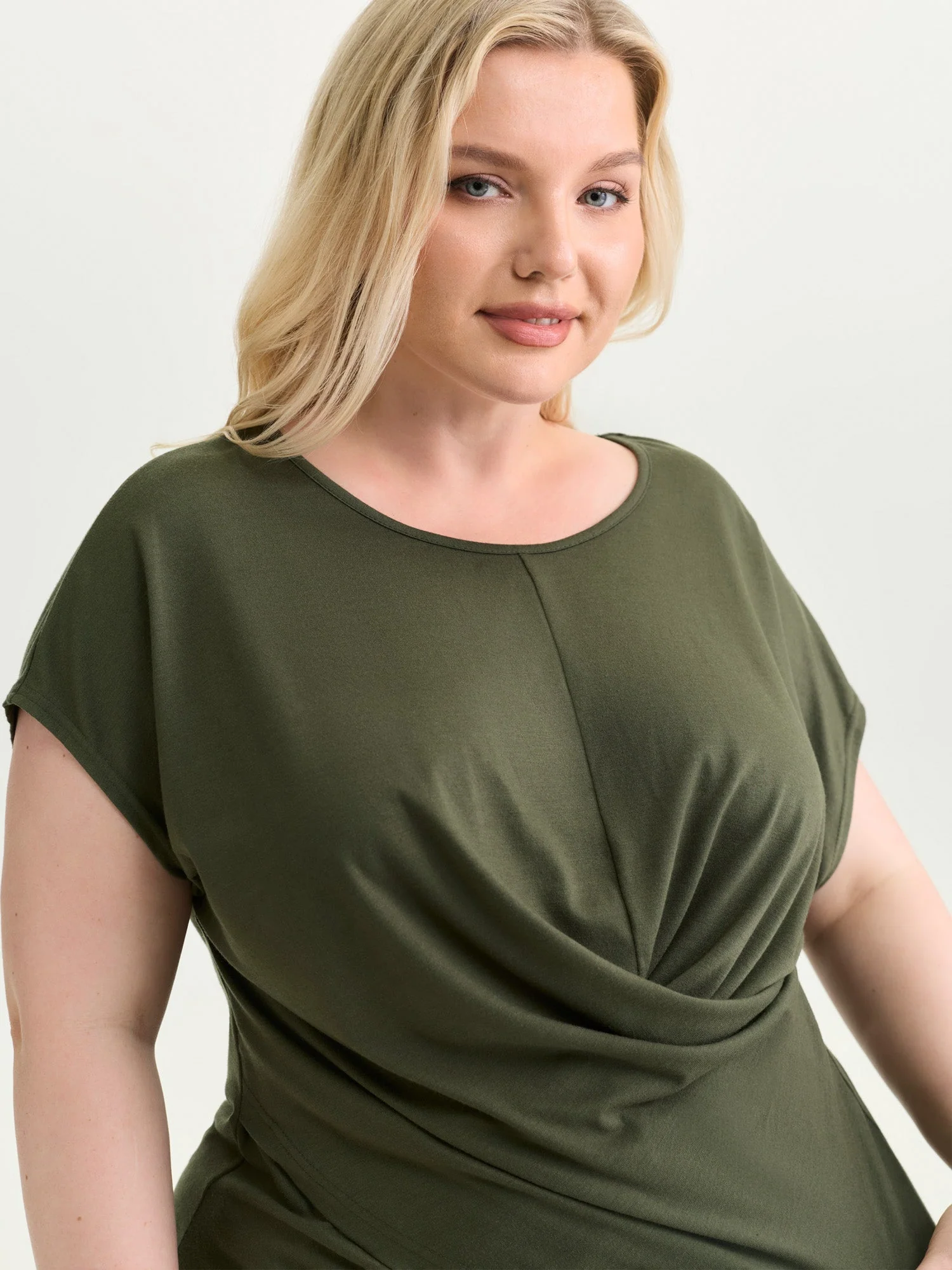 Supersoft Stretchy Overlap Pleated Knit Top